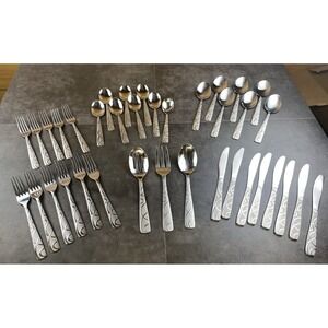 Cambridge Conquest Set of 37 Glossy Frosted Circles Flatware
